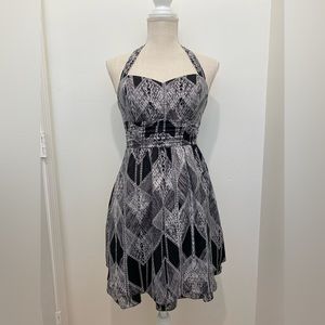 Guess Black and White Printed Halter Neck Cocktail Dress